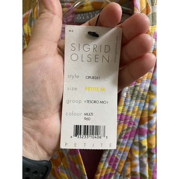 NEW Sigrid Olsen Silk Multicolored Jacket Quilted Floral Pattern Sz Petite M NWT - Picture 3 of 15